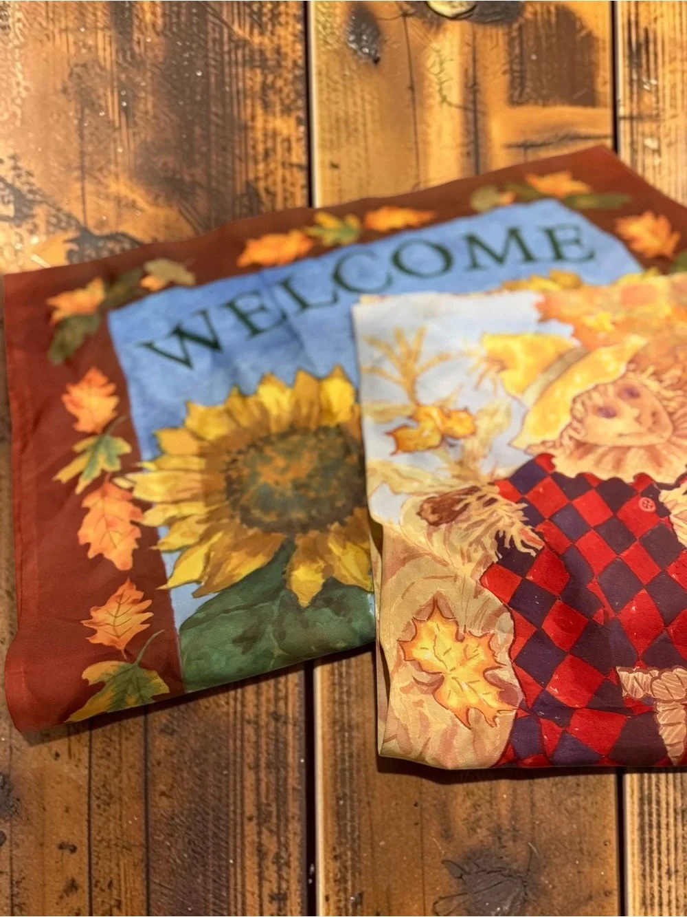 Fall Welcome Flag Set of 2 Sunflower Pumpkin Scarecrow Garden House